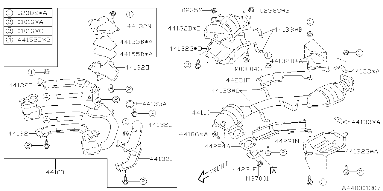 44619AA00A Genuine Subaru PIPE SUB ASSY EXHAUST FRONT