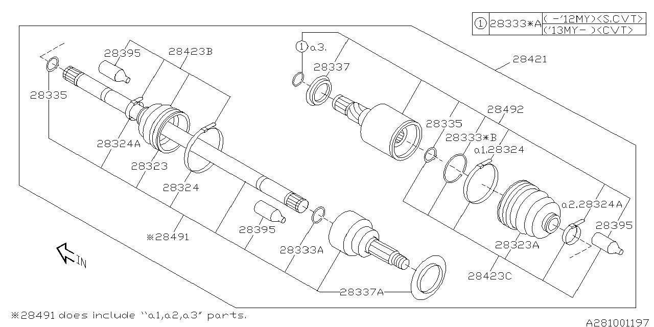 28421AJ01A Genuine Subaru DRIVE SHAFT ASSY REAR 82160