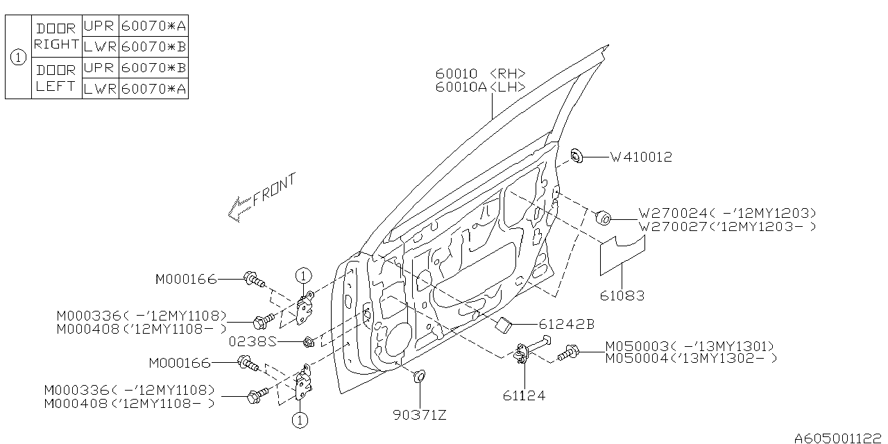 60009AJ00A9P Genuine Subaru PANEL COMPLETE DOOR FRONT RH