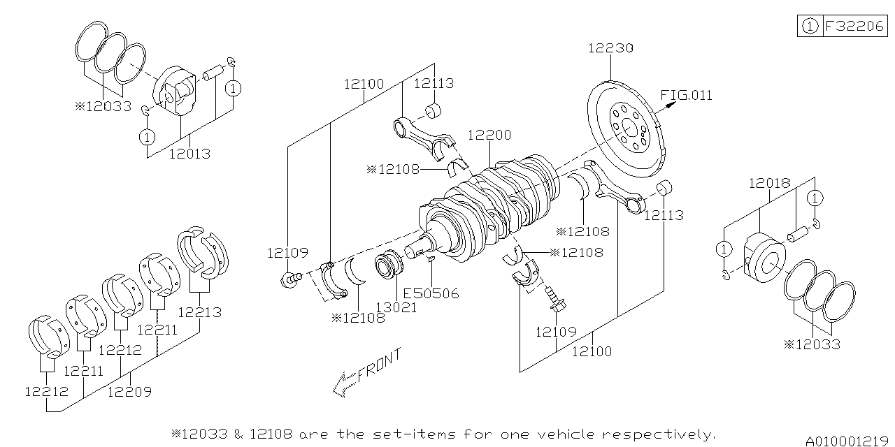 12033AC000 Genuine Subaru PISTON RING SET
