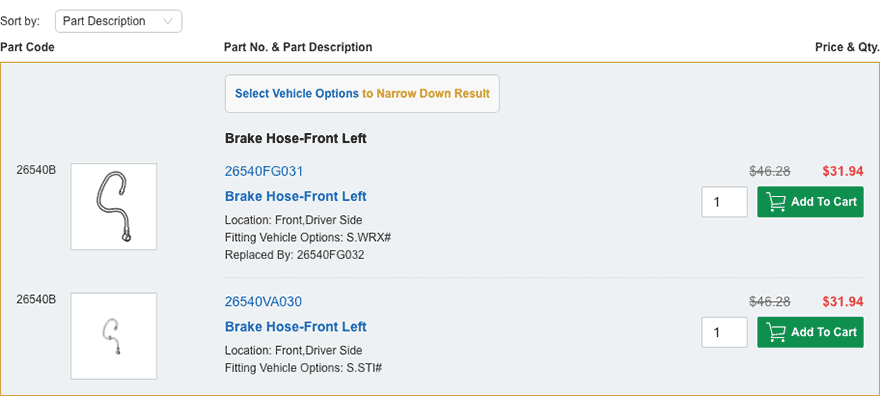 How do I locate a part from the category I've selected?